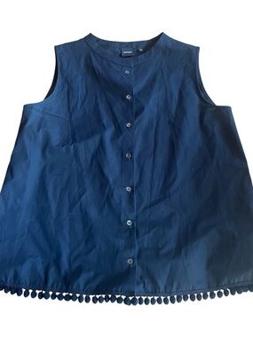 Aspesi Black Sleeveless Button-Front Tank with Pom Trim